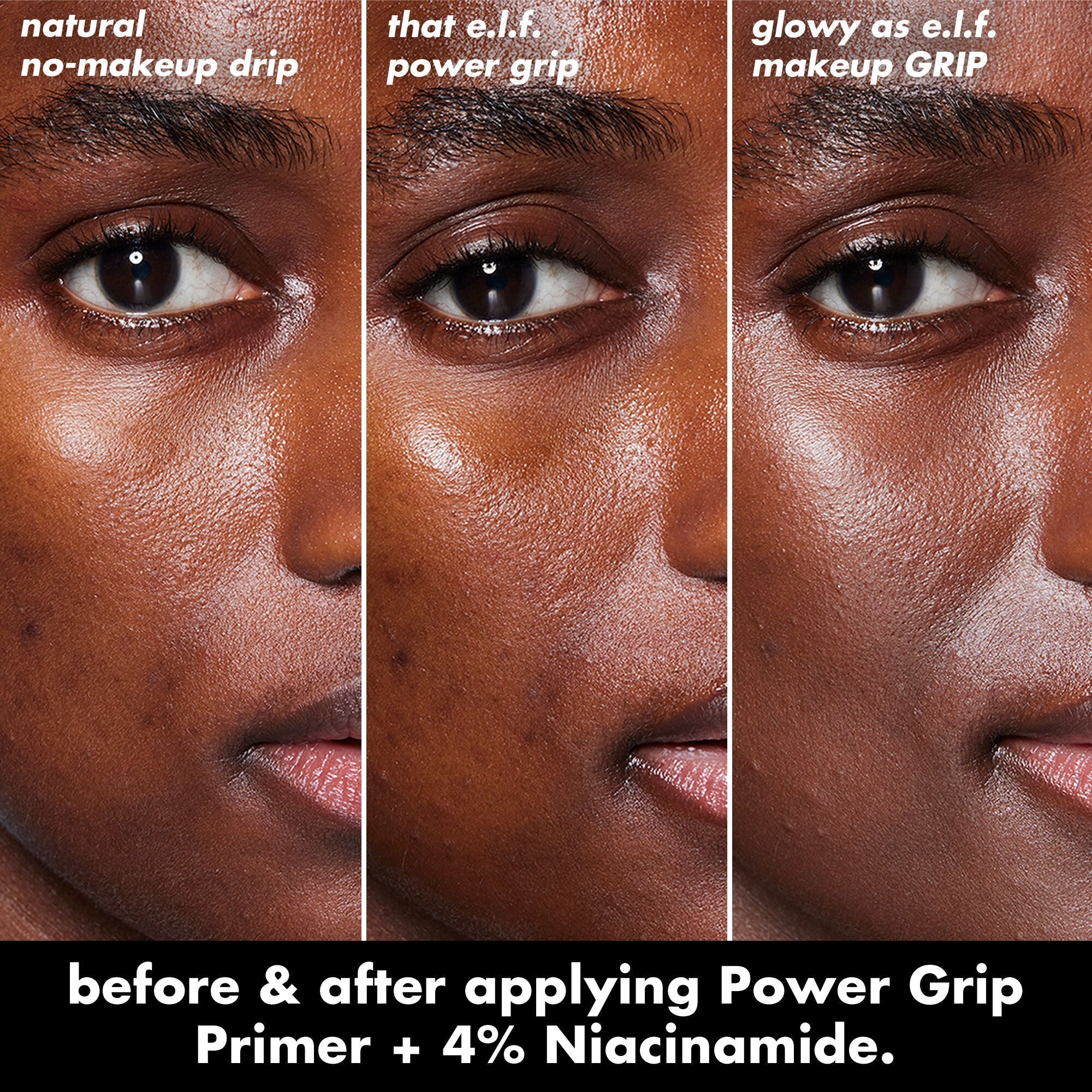 Before applying primer and after applying Power Grip Primer with 4% Niacinamide for that glowy look.