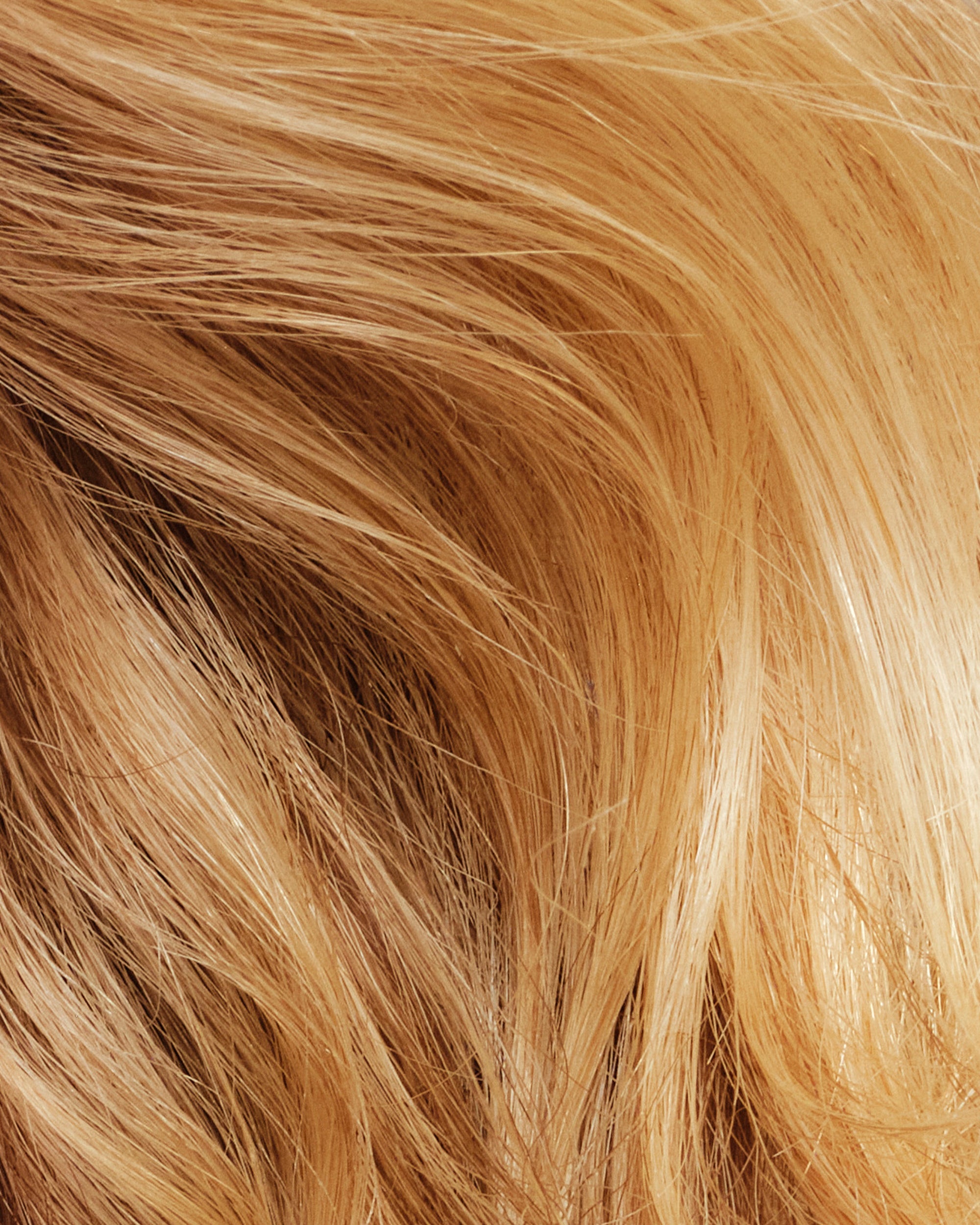 Close-up of blonde hair after using Never Thirsty Moisturizing Shampoo to remove oil and product buildup
