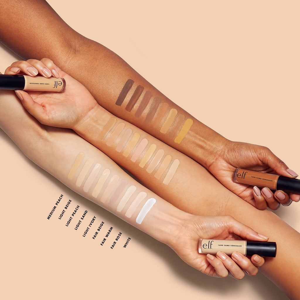 e.l.f. 16 HR Camo Concealer Arm Shade Swatches on Different Skin Tones