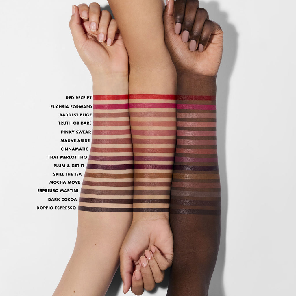 Cream Glide Lip Liner Arm Swatches of All Shades on Different Skin Tones