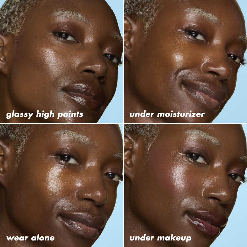 Skin before and after applying Glas Slick Peptide Serum Stick