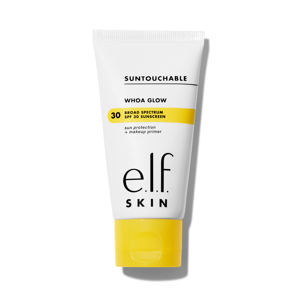 Tube of e.l.f. Suntouchable Whoa Glow Broad Spectrum SPF 30 Sunscreen