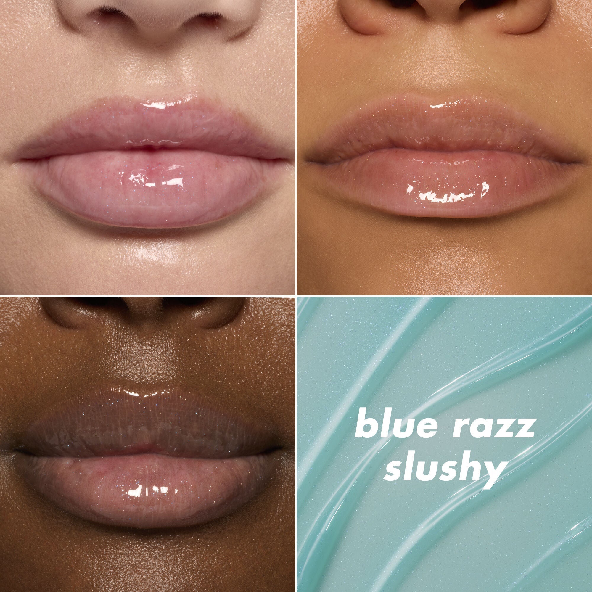 Glow Reviver Tinted Lip Balm in Blue Razz Slushy on Different Skin Tones
